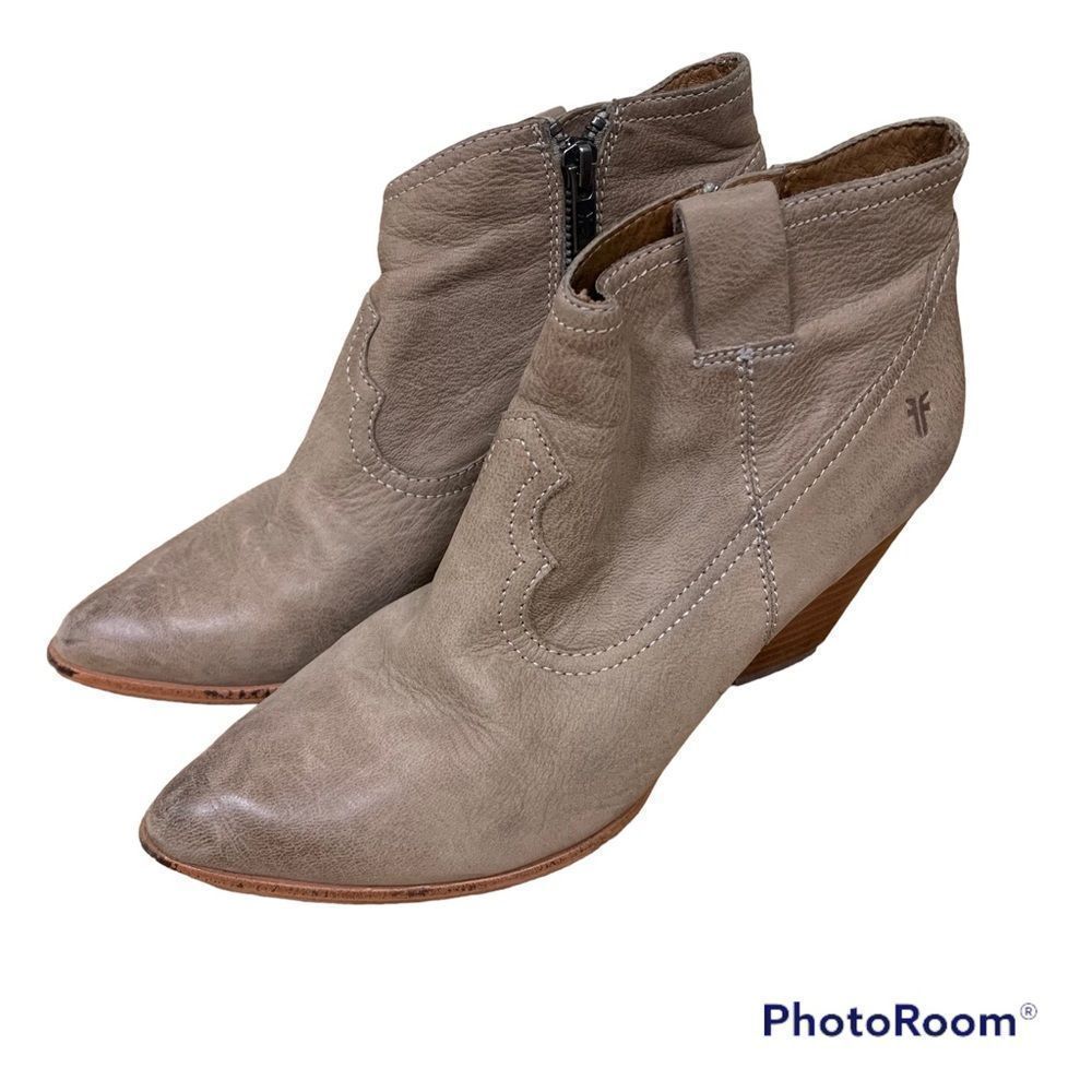 Frye Reina Western Wedge Booties, Ash, Size 7.5